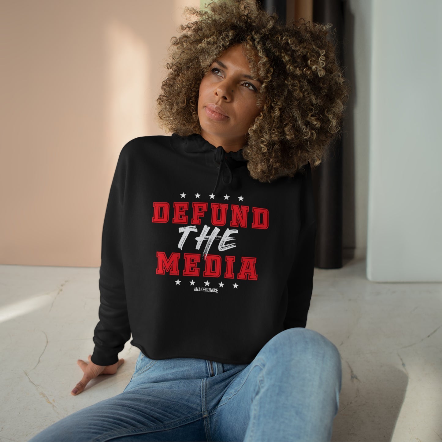 Womens Crop Hoodie Defund The Media