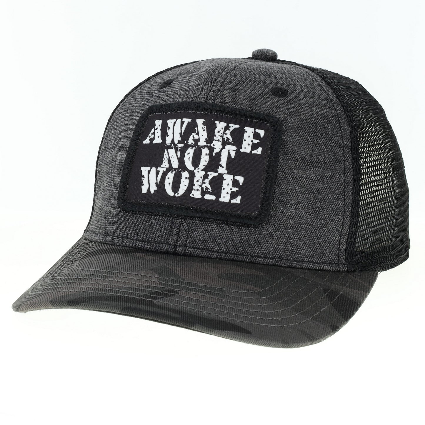 Awake Not Woke V2 Trucker Hat Grey/Camo