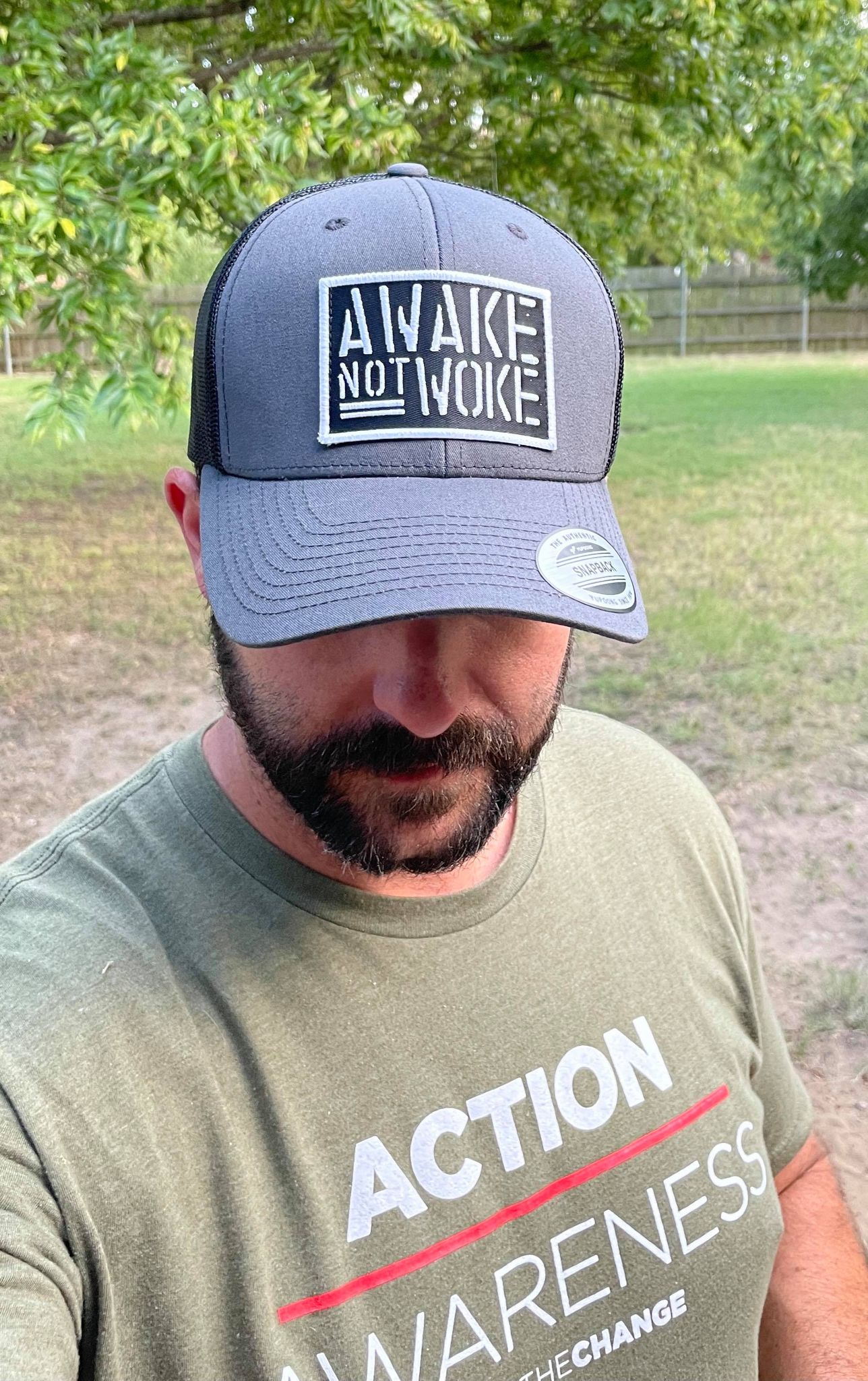 Awake Not Woke Trucker Hat (Grey/Black)