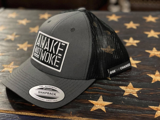 Awake Not Woke Trucker Hat (Grey/Black)